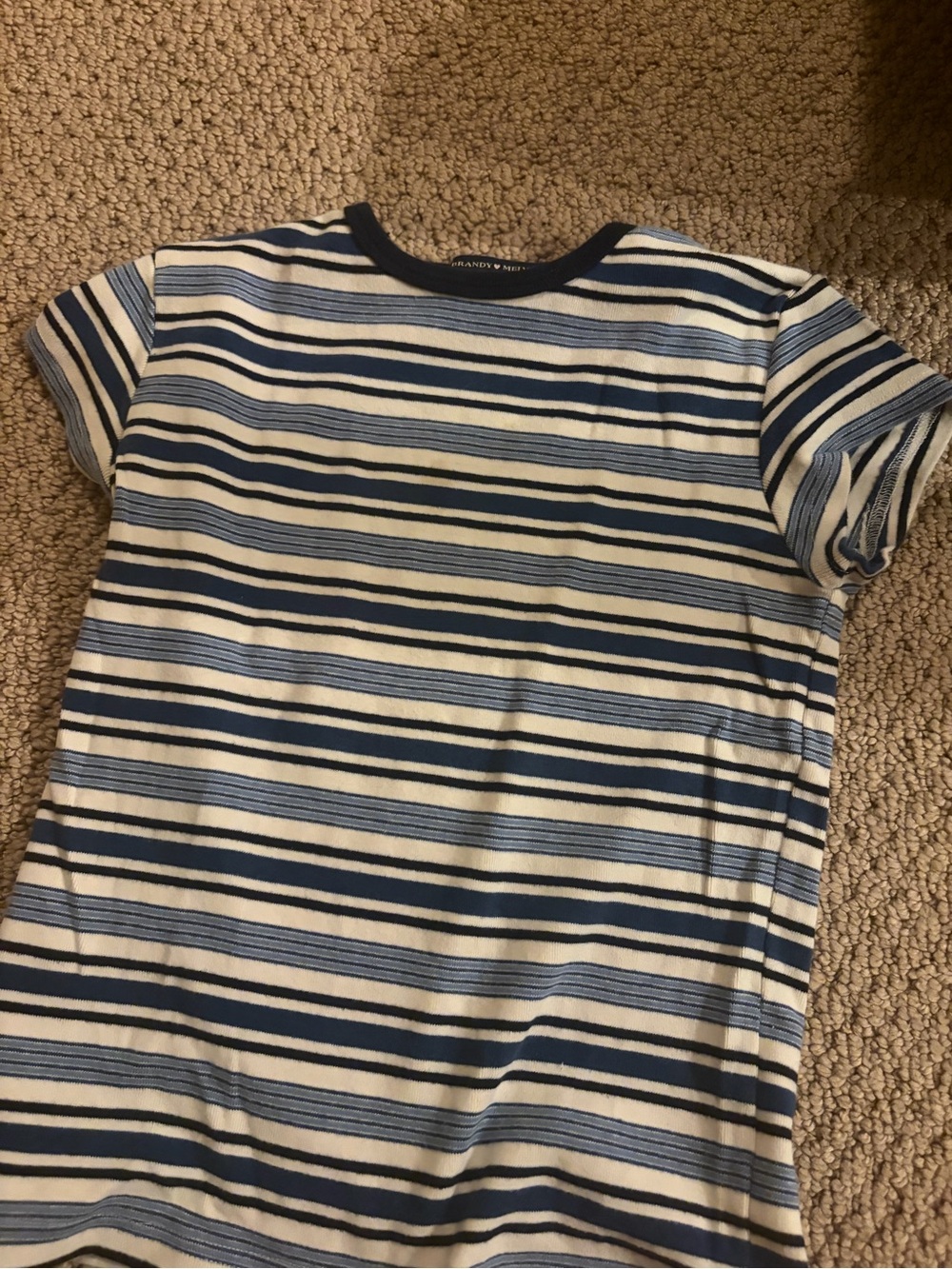 Brandy Melville Navy & White Striped Short Sleeve Tee